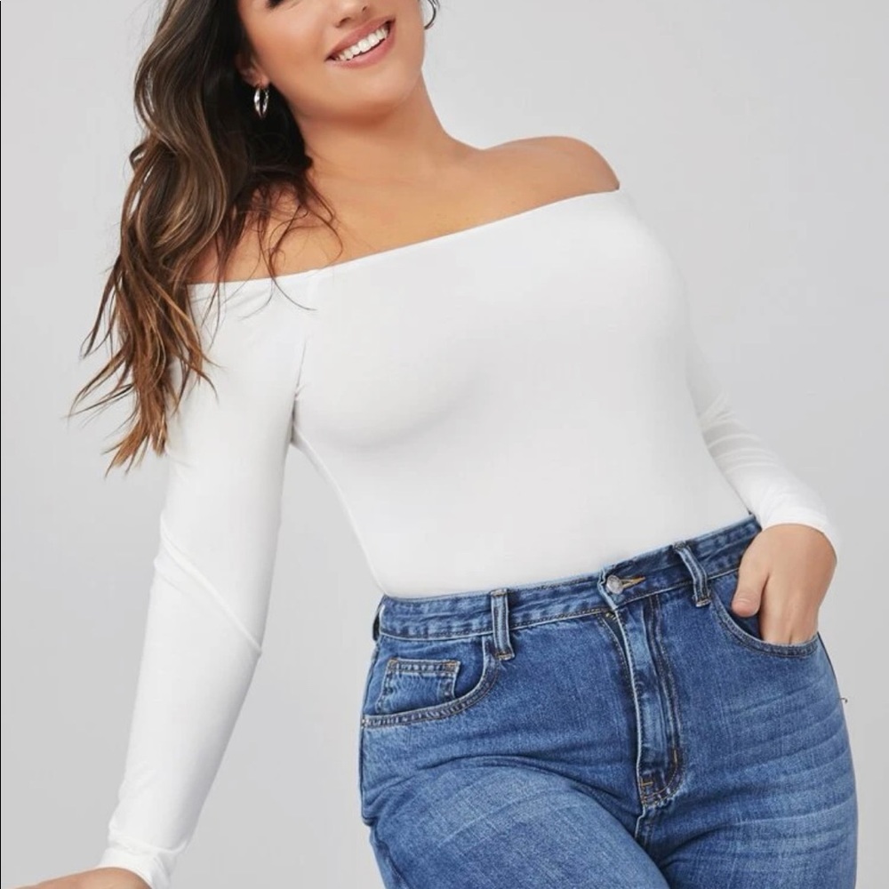 Plus size off shoulder solid bodysuit